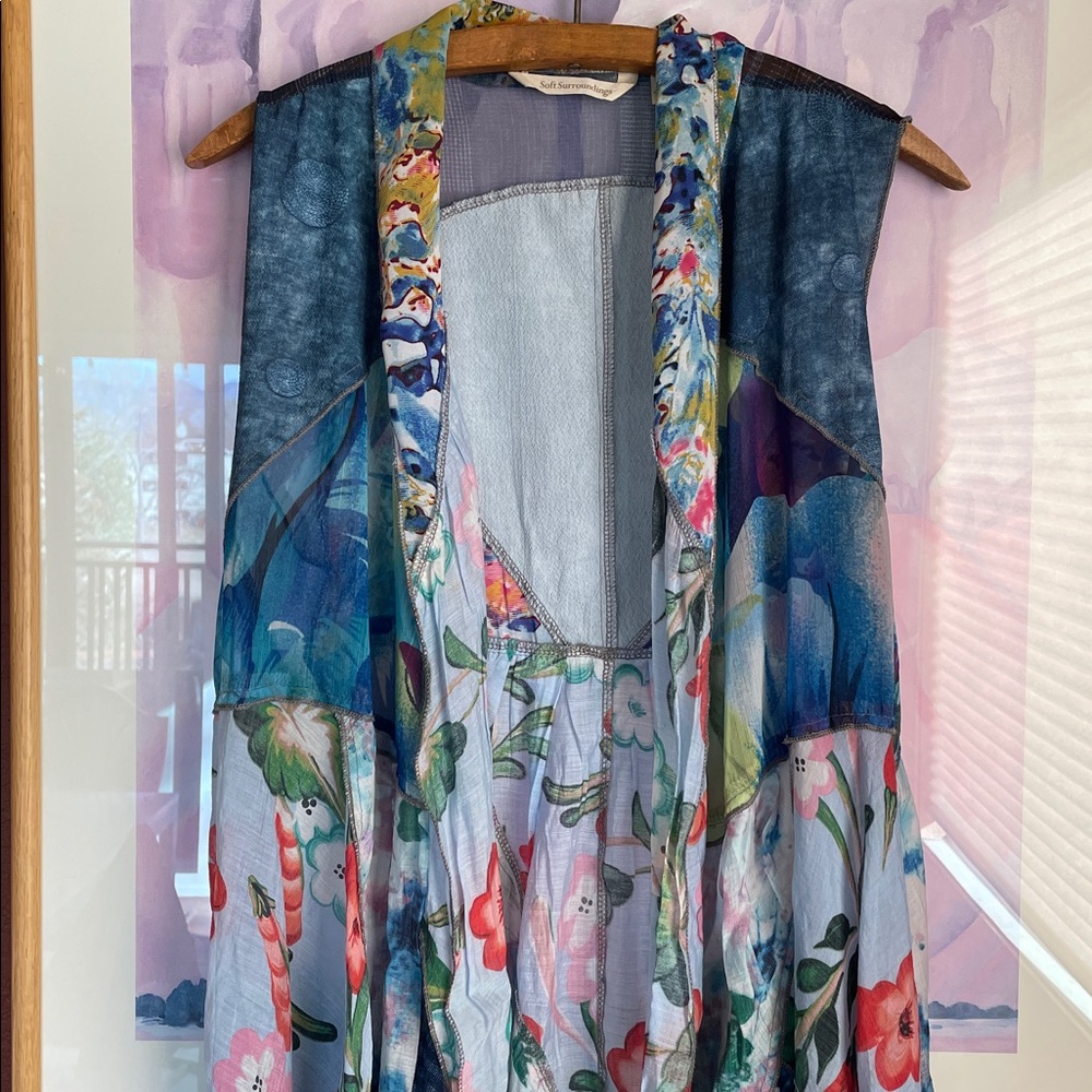 Soft Surroundings Floral Patchwork Print Sleeveless Flowy Lightweight Duster, OS - Picture 2 of 7
